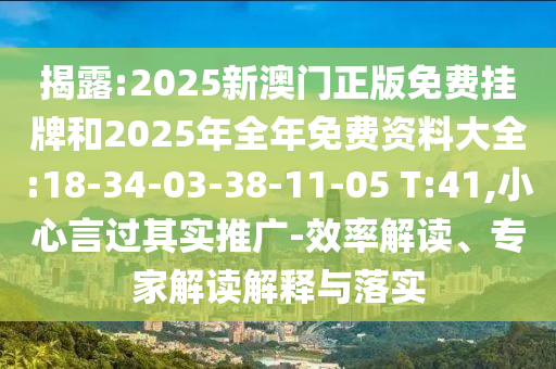 揭露:2025新澳門正版免費掛牌和2025年全年免費資料大全:18-34-03-38-11-05 T:41,小心言過其實推廣-效率解讀、專家解讀解釋與落實