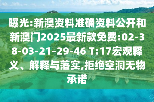 曝光:新澳資料準(zhǔn)確資料公開和新澳門2025最新款免費:02-38-03-21-29-46 T:17宏觀釋義、解釋與落實,拒絕空洞無物承諾